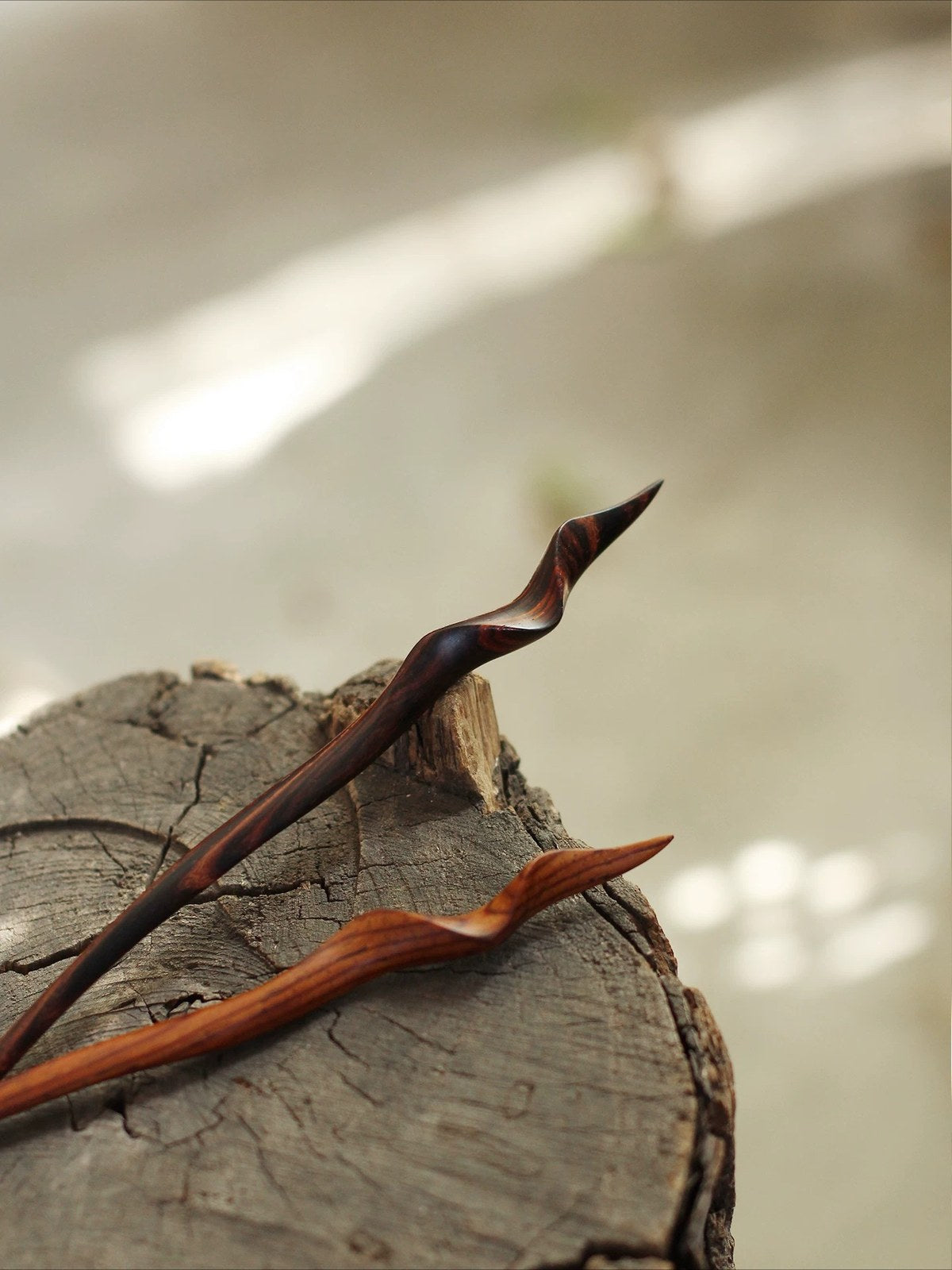 Hand-Carved Weiao Huangtan Wood Curved Hair Stick, detail view 2