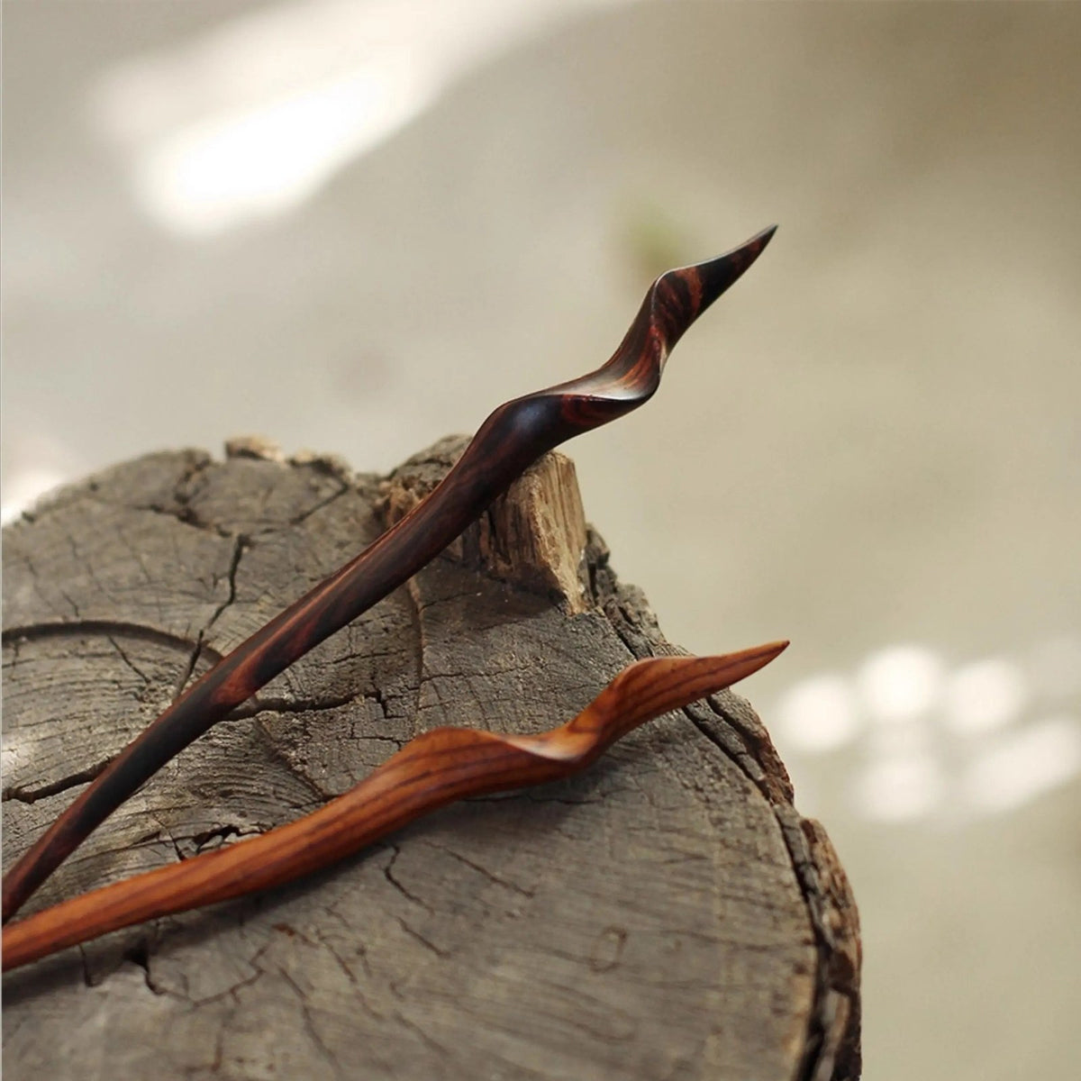 Hand-Carved Weiao Huangtan Wood Curved Hair Stick, detail view 6