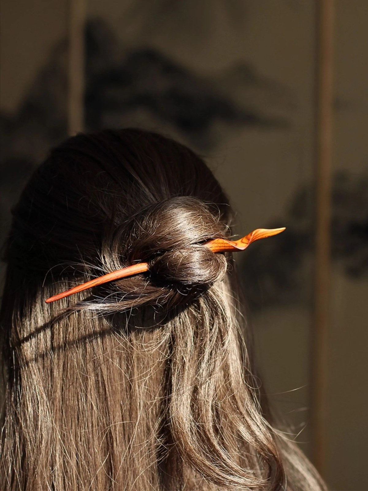Hand-Carved Weiao Huangtan Wood Curved Hair Stick, view 10