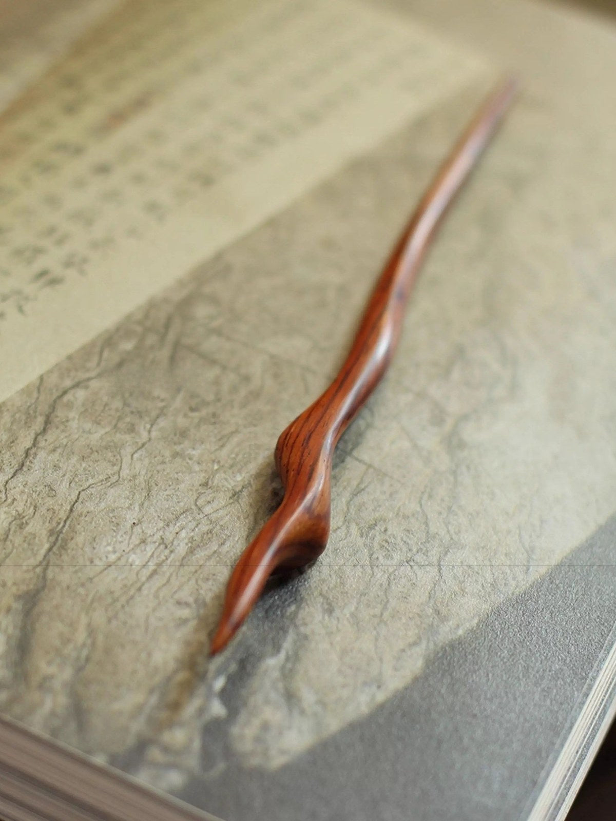Hand-Carved Weiao Huangtan Wood Curved Hair Stick, view 12