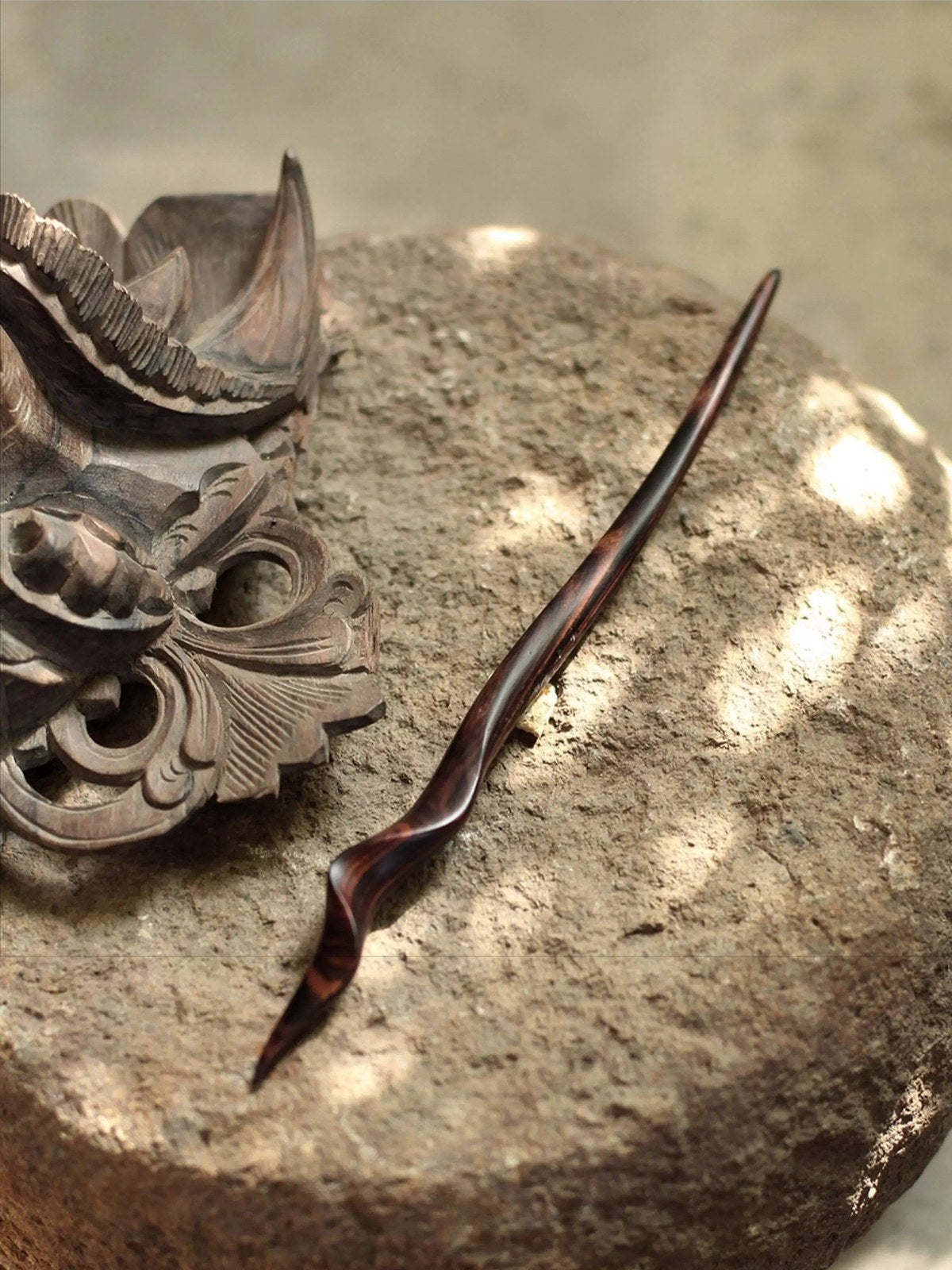 Hand-Carved Weiao Huangtan Wood Curved Hair Stick, view 14