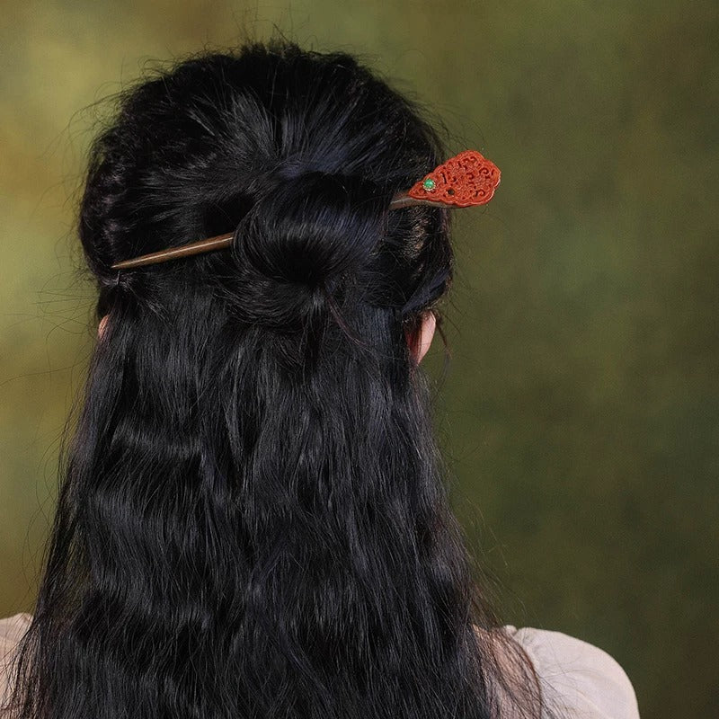 Green Sandalwood Plum Hair Stick, detail view 1