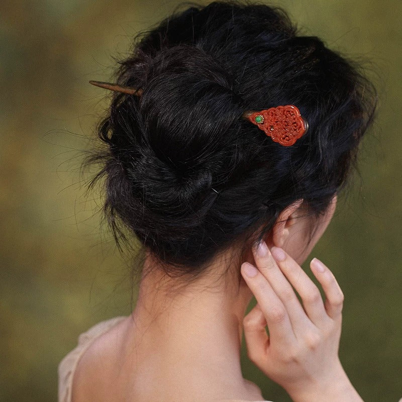 Green Sandalwood Plum Hair Stick, detail view 3