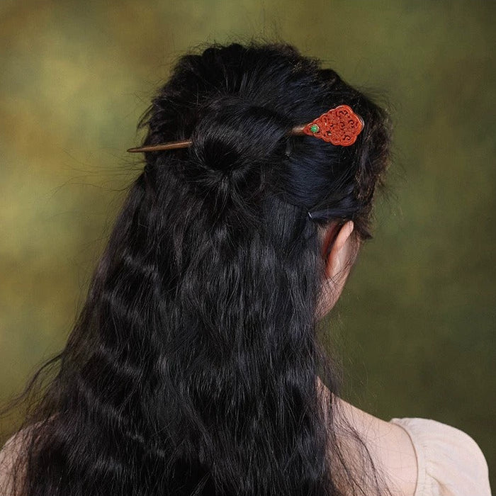 Green Sandalwood Plum Hair Stick, detail view 16