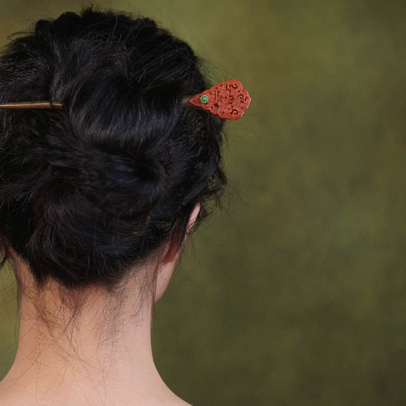 Green Sandalwood Plum Hair Stick, front view
