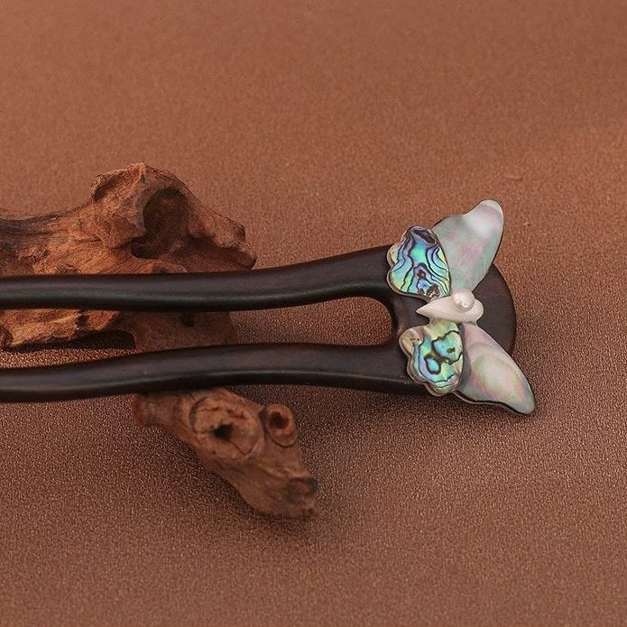 Ebony Butterfly Hair Stick, front view