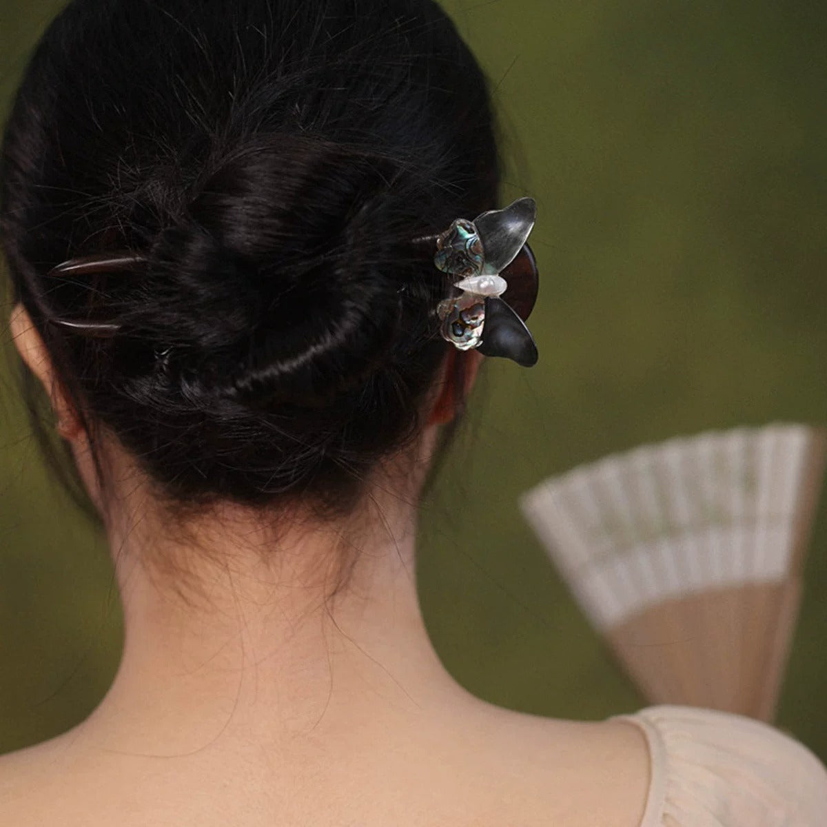 Ebony Butterfly Hair Stick, front view
