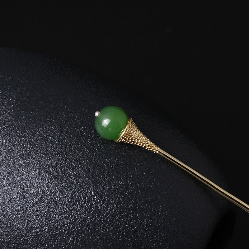 S925 Silver Hair Stick with Jade, detail view 2