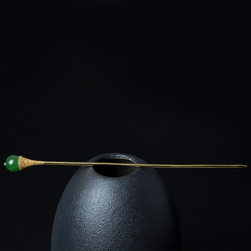 S925 Silver Hair Stick with Jade, detail view 3