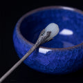 Silver Magnolia Hairpin with Hetian Jade, detail view 1