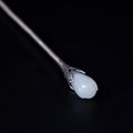 Silver Magnolia Hairpin with Hetian Jade, detail view 3
