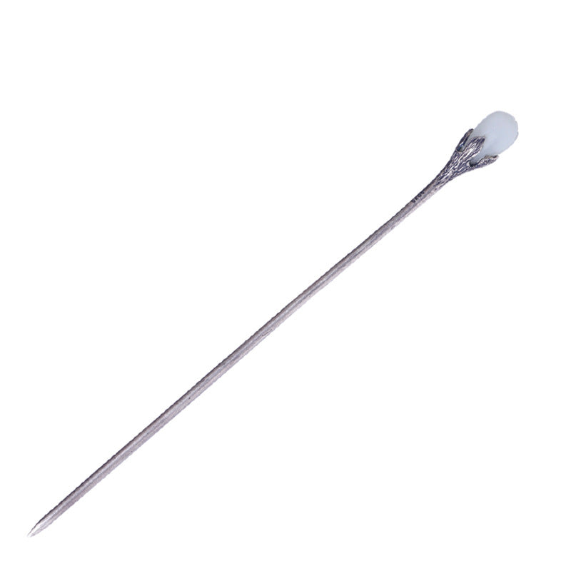 Silver Magnolia Hairpin with Hetian Jade, detail view 4