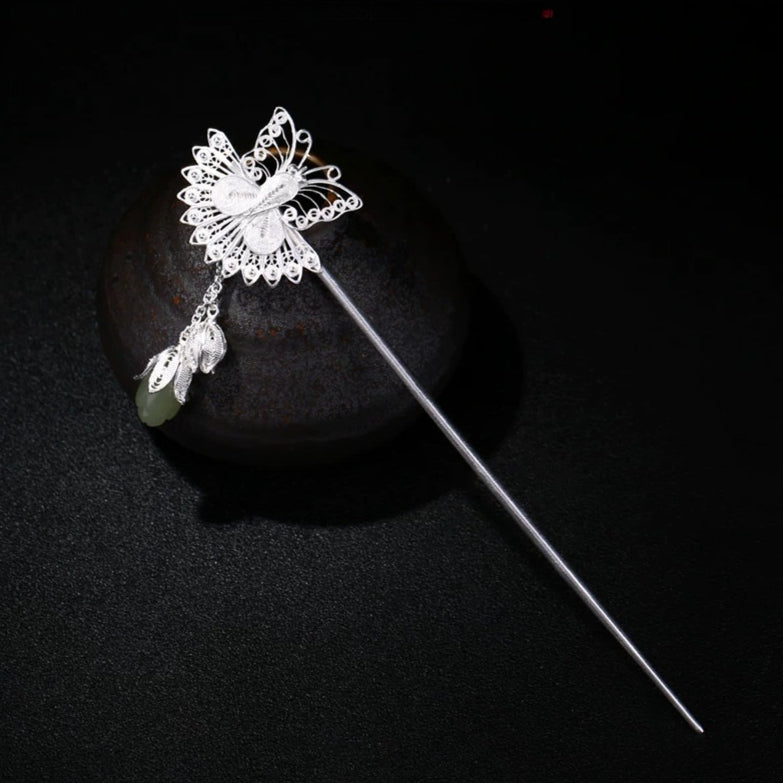 Silver Filigree Butterfly Hair Stick, detail view 5