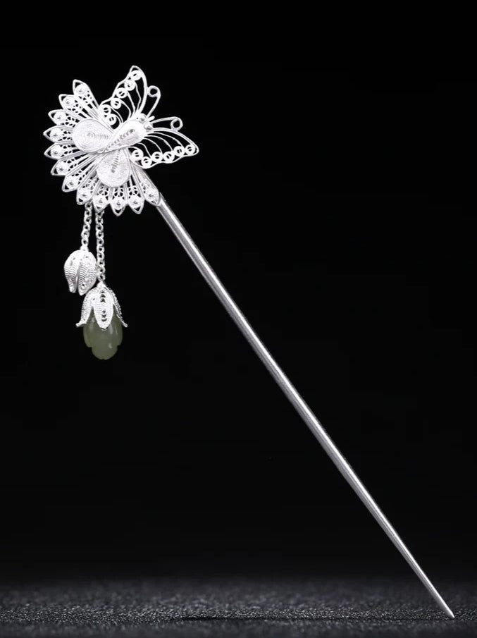 Silver Filigree Butterfly Hair Stick, detail view 8