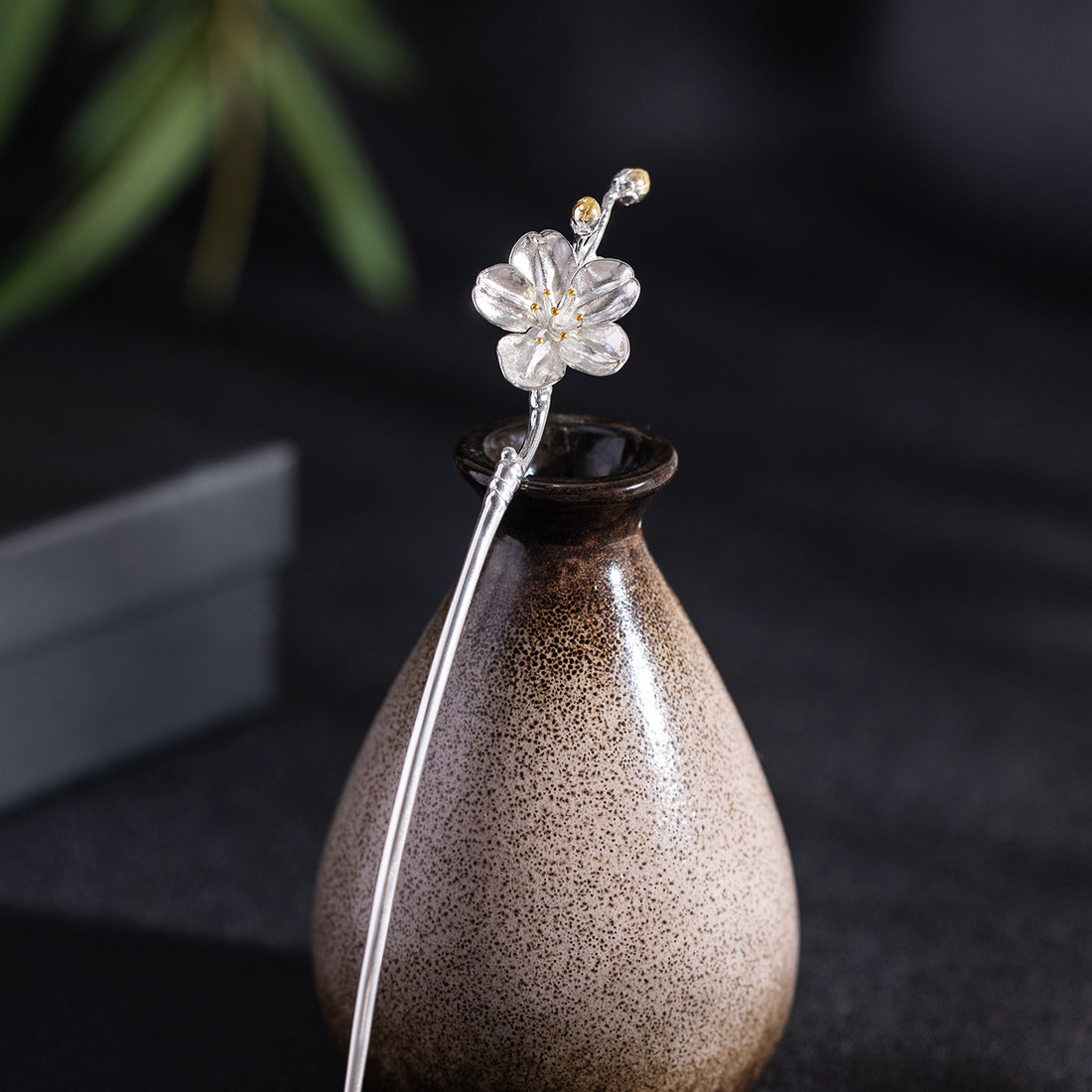 S925 Silver Begonia Hairpin, front view