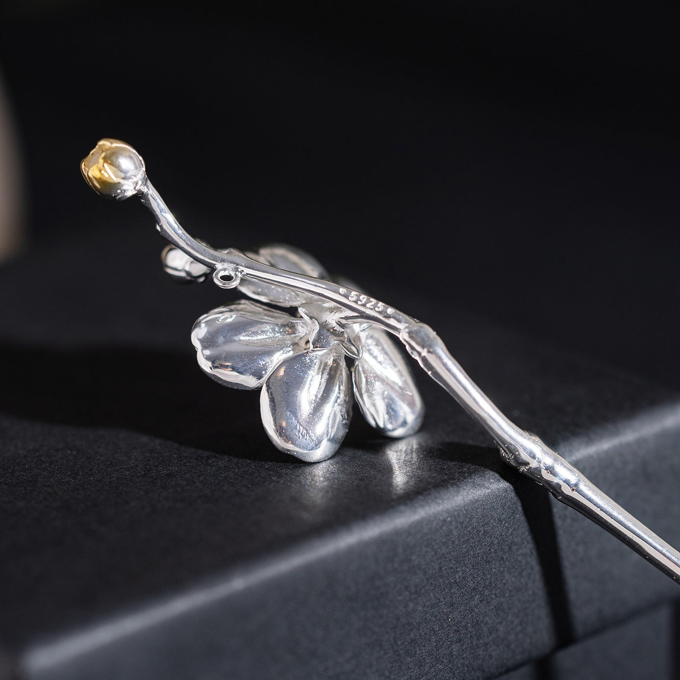 S925 Silver Begonia Hairpin, detail view 11