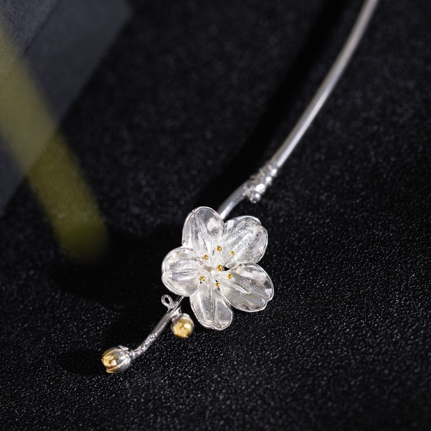 S925 Silver Begonia Hairpin, detail view 12