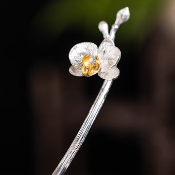 Butterfly Orchid Silver Hair Stick, detail view 1