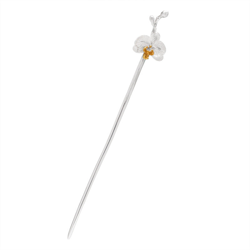 Butterfly Orchid Silver Hair Stick, detail view 4