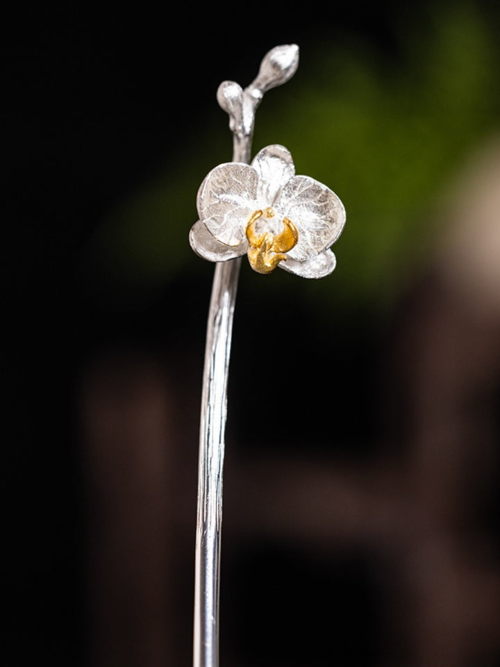 Butterfly Orchid Silver Hair Stick, detail view 5