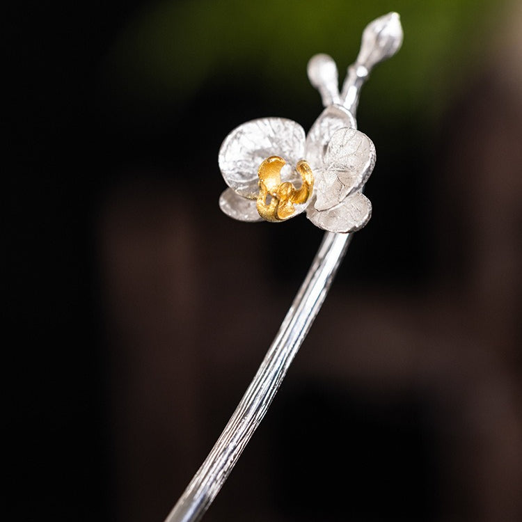 Butterfly Orchid Silver Hair Stick, detail view 9