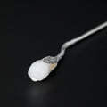 White Jade Magnolia Hair Stick in S925 Silver, front view