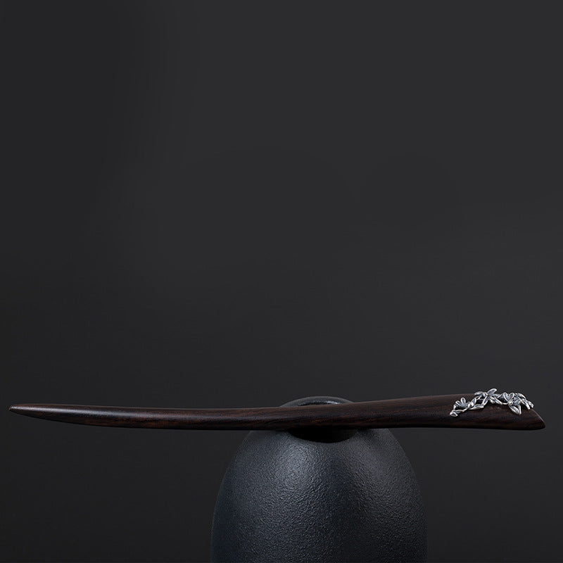S925 Silver Orchid Wood Hair Stick, detail view 1