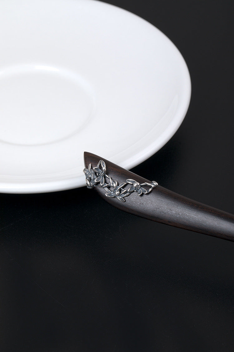 S925 Silver Orchid Wood Hair Stick, detail view 9