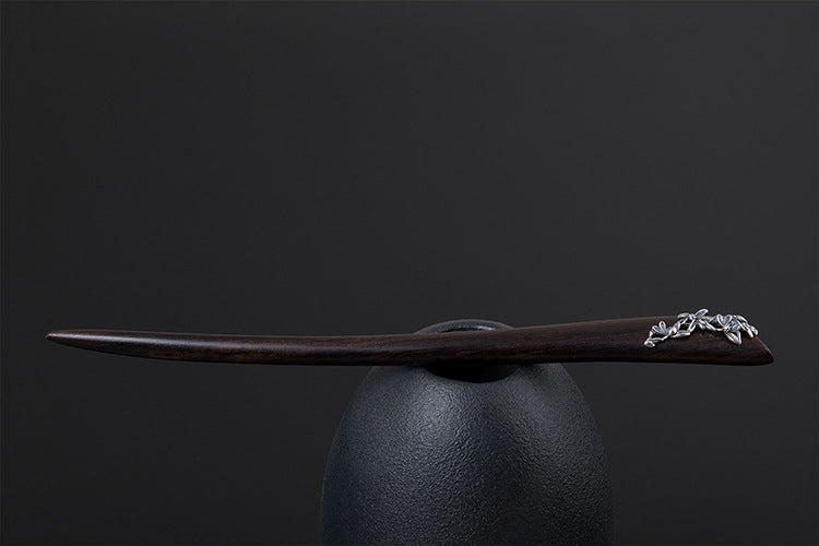 S925 Silver Orchid Wood Hair Stick, detail view 12