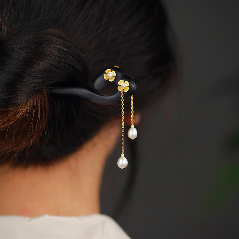 Wooden Hair Stick with Pearl