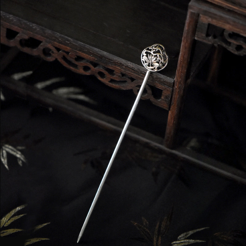"Twin Lotus" - Silver Hollowed-Out Hair Stick