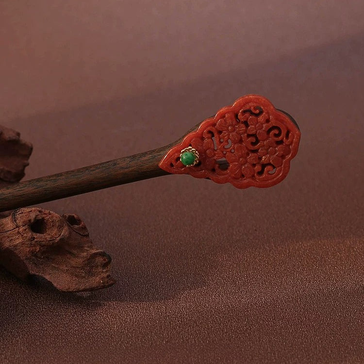 Green Sandalwood Plum Hair Stick, detail view 1