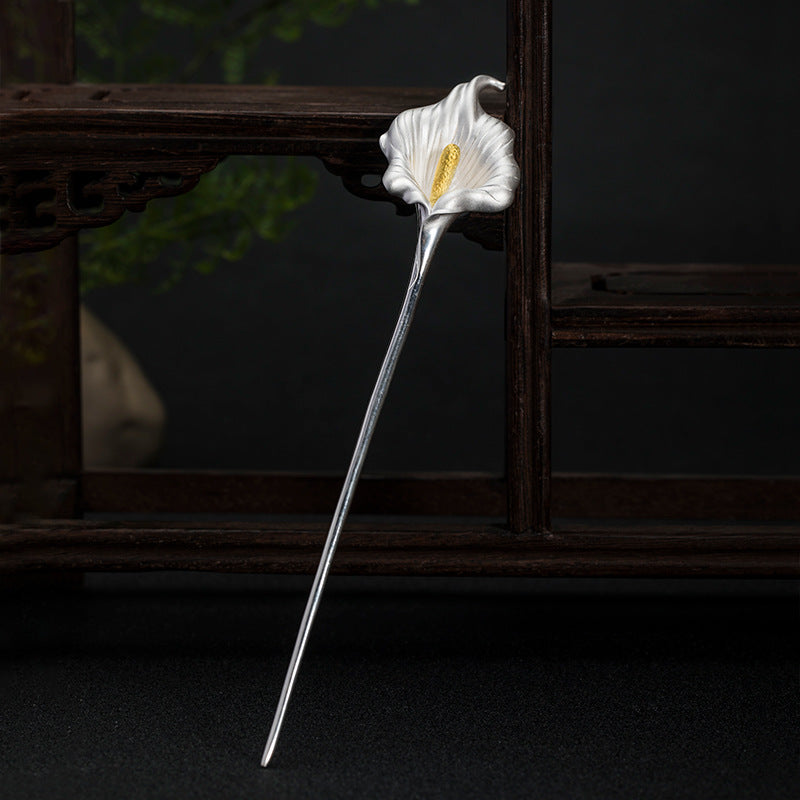 Handmade Silver Calla Lily Hair Stick