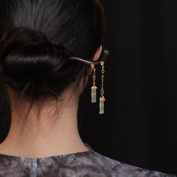 Handcrafted Wooden Hair Stick with Bamboo Agate