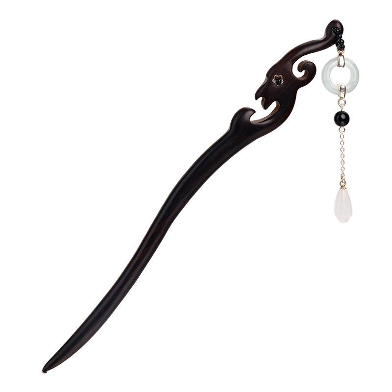 Elegant Blackwood Hair Stick with Hetian Jade Tassel