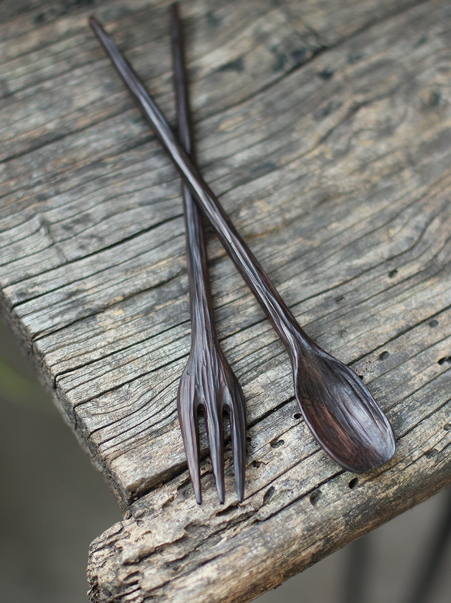 Hand-Carved Wooden Spoon and Fork Hair Stick