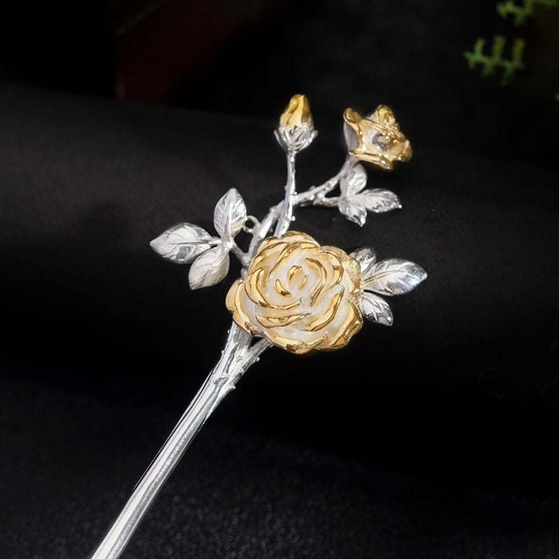 Rose Hair Stick in 925 Silver