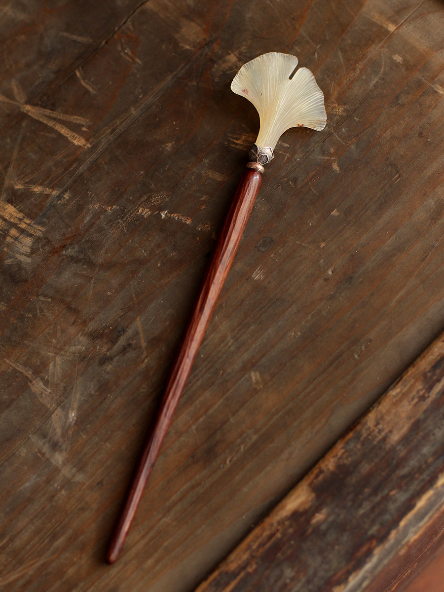"Autumn Intentions" - Hand-Carved Hair Stick with Yellow Rosewood, 925 Silver, and White Yak Horn