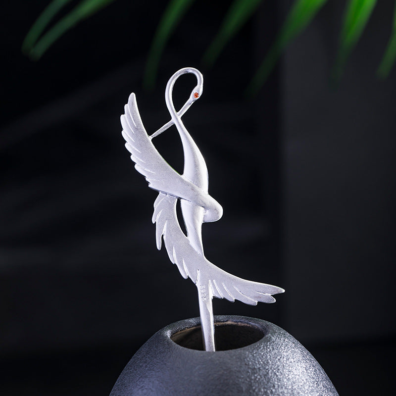Handmade Silver Flying Crane Hairpin