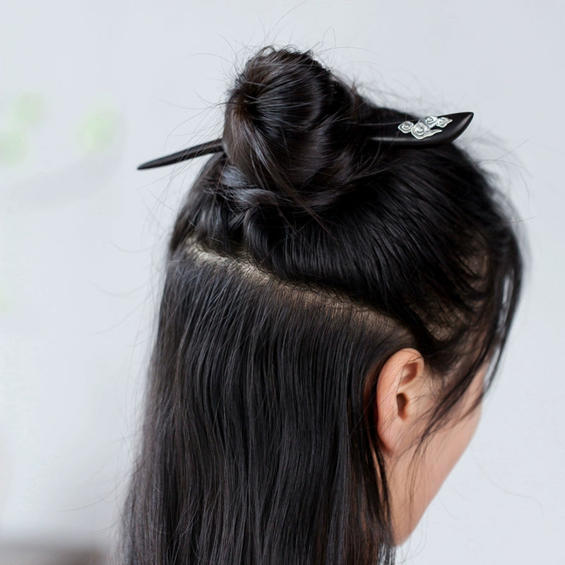 Handmade Ebony Wood Hair Stick with Silver