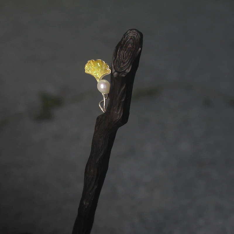 Handcrafted Ginkgo Leaf Wood Hair Stick