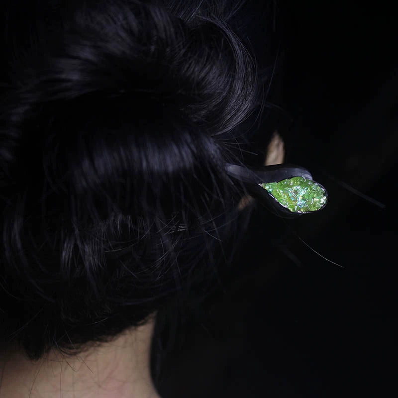 Handcrafted Hair Stick with a Hint of Green