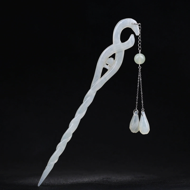 Handmade Jade Snake Hair Stick with Pendant