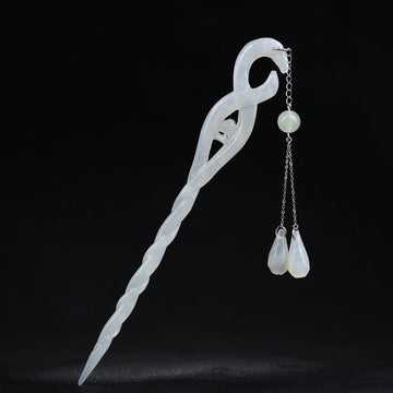 Handmade Jade Snake Hair Stick with Pendant