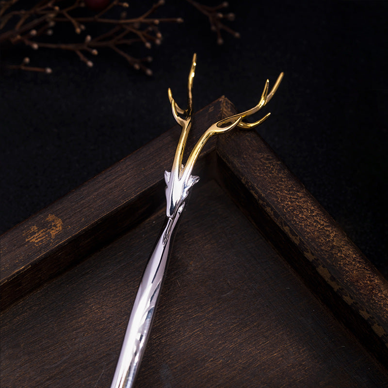 Deer Pattern Silver Hair Stick