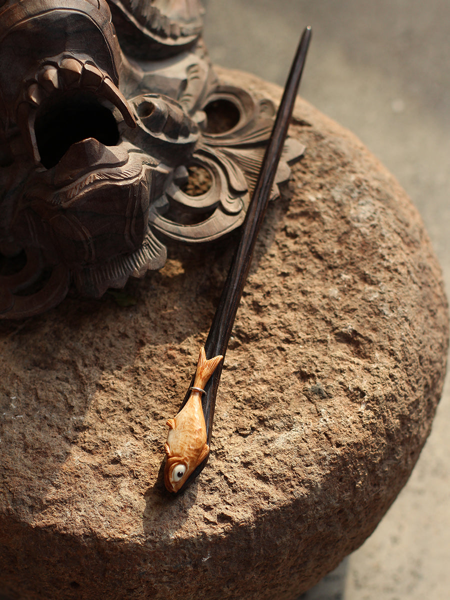 "River God" - Artistic Hairpin Hand-Crafted with Ebony, S925 Silver, and Elk Horn