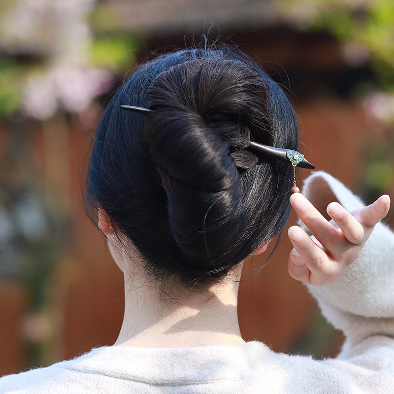 Handmade Wooden Hair Stick with Jade