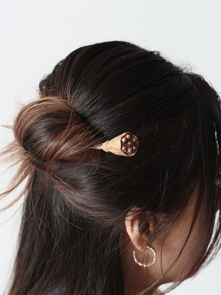Handcrafted Hair Stick with Hammered Texture and Sandalwood Carving