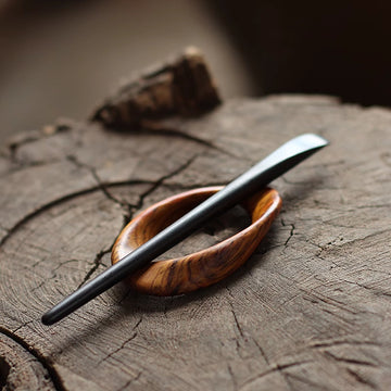 Wooden Mobius Hair Barrette with Stick