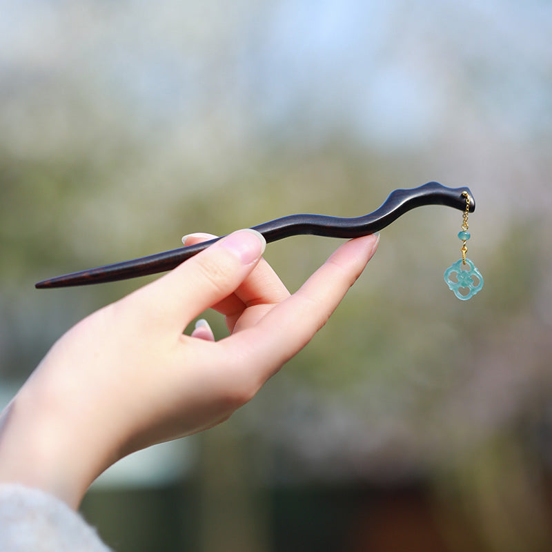 Wooden Hair Stick with Jade Dangle